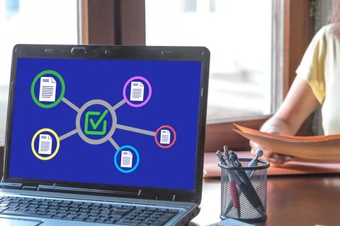 Validation concept on a laptop screen Stock Photos