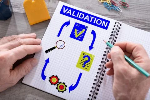 Validation concept on a notepad Stock-Fotos