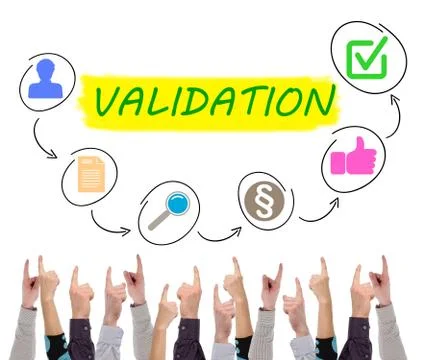 Validation concept pointed by several fingers Stock Photos