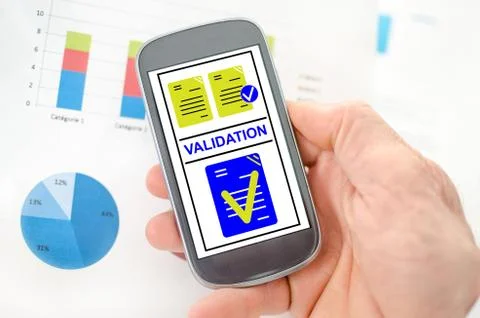 Validation concept on a smartphone 스톡 사진