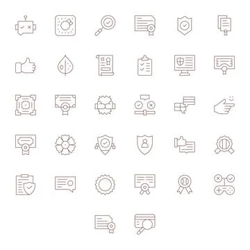 Validation including 32 64x64 Thin Line Vector Illustrations Illustrazione stock