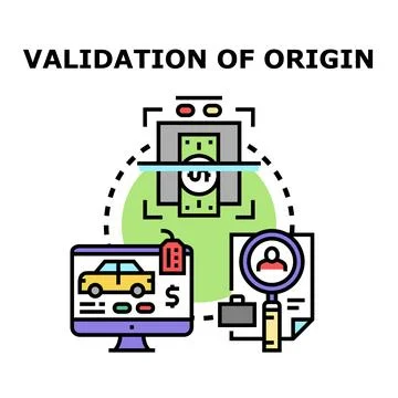 Validation of origin process for product and money Stock Illustration