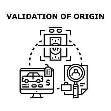 Validation of origin process for product and money Stock Illustration