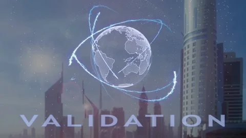 Validation text with 3d hologram of the planet Earth against the backdrop of the Stock Footage 99089660