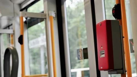 Validation ticket machine in Tram Stock Footage 131678789