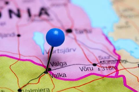 Valka pinned on a map of Latvia Stock Photos