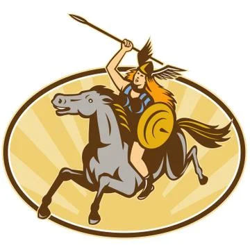 Valkyrie amazon warrior horse rider Stock Illustration
