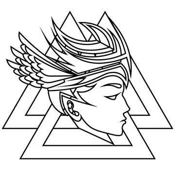Valkyrie's face profile on valknut Stock Illustration