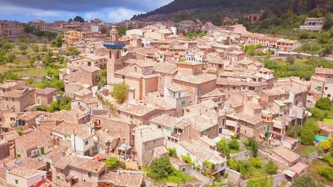 Valldemossa aerial view of the city, Mallorca. Stock Footage