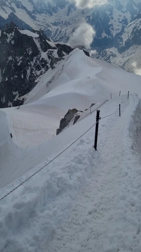 Valle Blanche starting point from the Aiguille du Midi, Mont Blanc, Chamonix Stock Footage 284453065