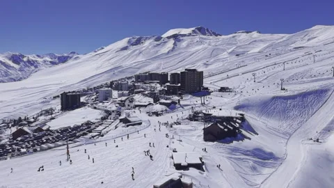 Valle Nevado Ski Resort Base With Skiers Aerial Chile 4K Stock Footage 342763933