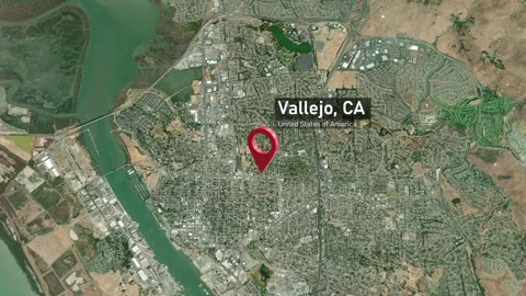Vallejo City Map Zoom (CA, USA) from Space to Earth Video stock 296705273