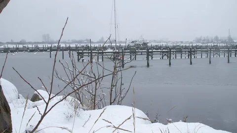 Vallensbeak harbor in the winter Stock Footage 86863971