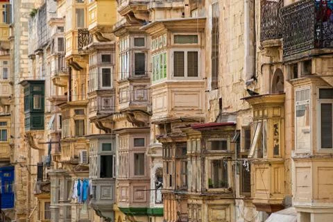 Valletta Balconies Stock Photos