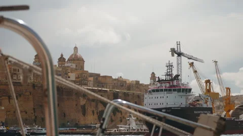 Valletta, Malta - 04.04.2026: View from sightseeing boat of Valletta harbour Stock Footage 332482452