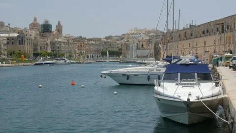 Valletta, Malta . Boats and ships in port. Stock Footage