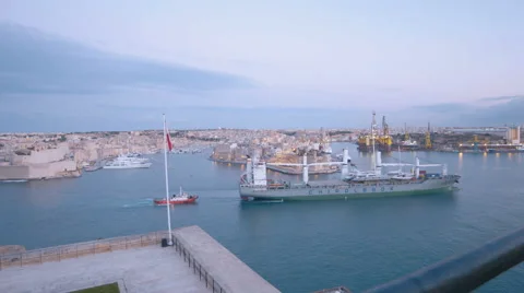 Valletta Upper Barrakka Ship Panorama Stock Footage 65238111