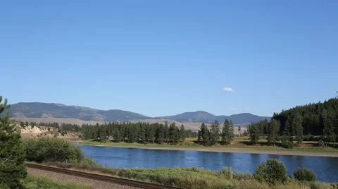 Valley and river pan Stock Footage 45897269