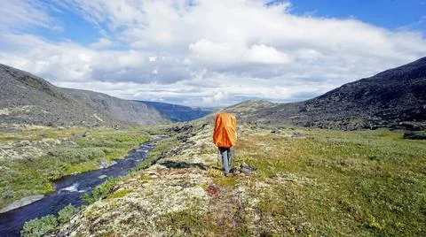 Valley and river view during travel to northrern mountains. Stock Photos