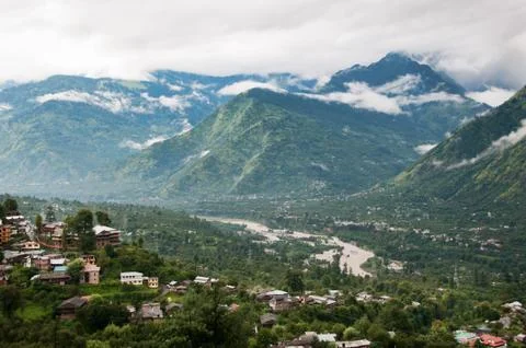 Valley between high mountains Stock Photos