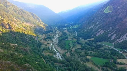 Valley between the mountains with a mountain river. view from the drone Stock Footage 116052260