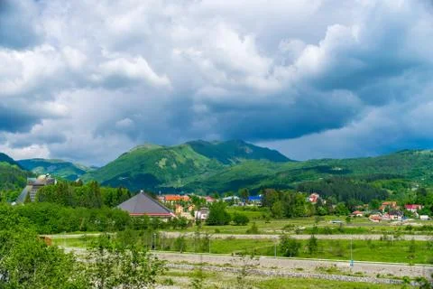 In the valley between the mountains is a small town Kolasin. Montenegro. Foto stock
