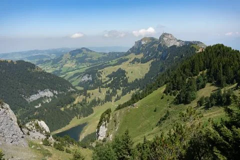 Valley down view from foresty Stock Photos