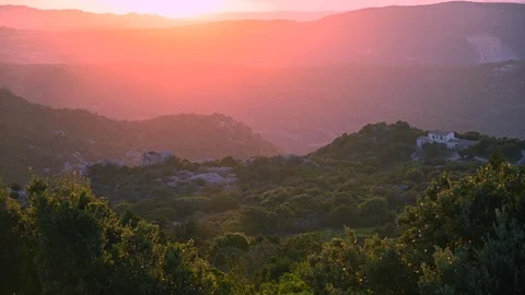 On valley dramatic stunning sunset nature windy trees Stock Footage 113929784