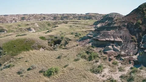 Valley of Drumheller Alberta Dinosaur Provincial park Stock Footage 233374523