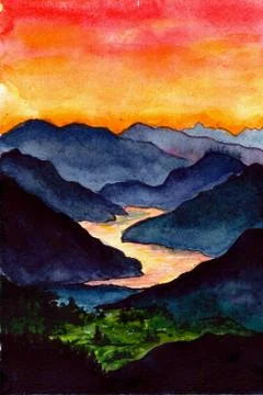 Valley at dusk Illustration