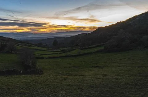 Valley at dusk Stock Photos