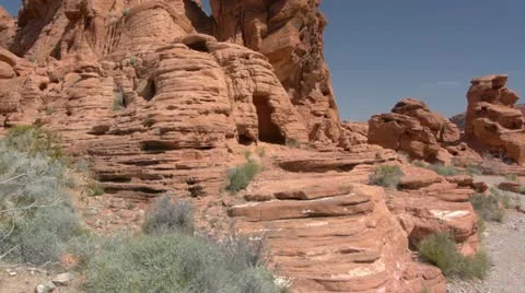 Valley of Fire dry river bed pan Stock Footage 10978838