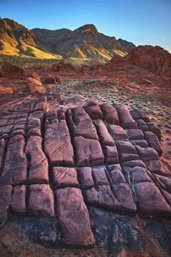Valley of Fire Red Sandstone Formations and Desert Mountains Nevada Landscape Stock Photos
