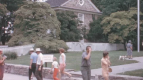 Valley Forge, USA - 1963: visitors walk to Washington's headquarter building Vídeos de archivo 258324919