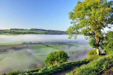 Valley mist in North Devon Foto stock