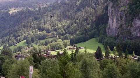 Valley Panorama With Alpine Cliffs - Scenic Switzerland Lauterbrunnen Landscape Stockbeeldmateriaal 335892361