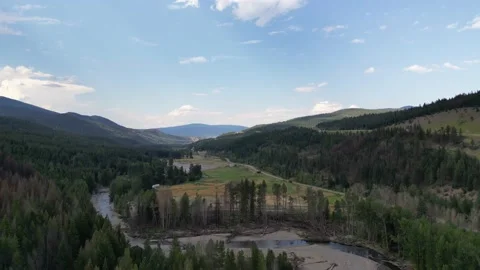 Valley raise down to treeline on a summer day Stock Footage 219597595