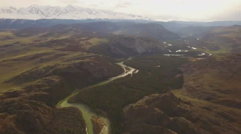 Valley of the river in the white top mountains, aerial view Stock Footage 67564031