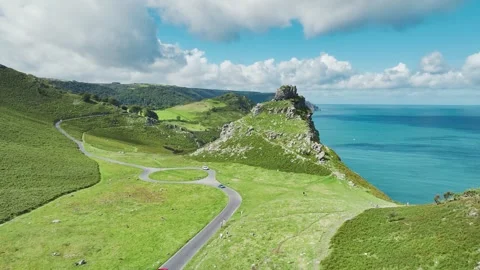 Valley of Rocks from a drone, S W Coast Path, Lynton, Exmoor National Park, UK Stock-Footage 248688211