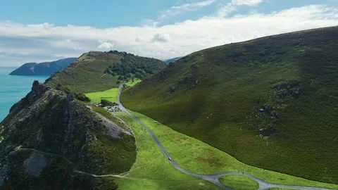 Valley of Rocks from a drone, S W Coast Path, Lynton, Exmoor National Park, UK Stock Footage 248688339