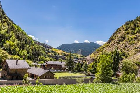Valley surrounded by pine forests in the Pyrenees. Andorra Europe Stock Photos