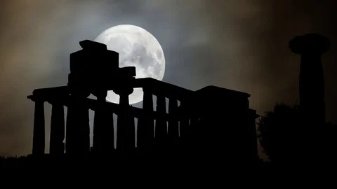 Valley of the Temples or Valle dei Templi By Night with Full Moon, Italy Stock Footage 103502459
