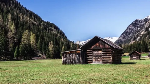 Valley View Mountains Spring Hut Timelapse 4k Stock Footage 75231720