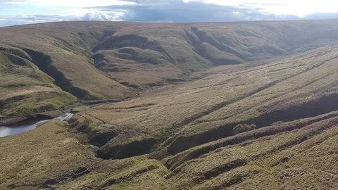 Valley in West Yorkshire with river flowing through Stock Footage 80318667