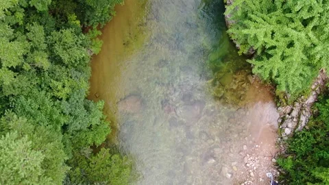 A valley where clear water flows to swim coolly in the hot summer,drone_11 Stock Footage 280178984