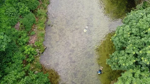 A valley where clear water flows to swim coolly in the hot summer,drone_12 Stock Footage 280179070