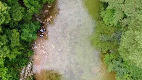 A valley where clear water flows to swim coolly in the hot summer, drone_6-2 Stock Footage 280179159