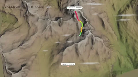 Valluga north face 3d terrain route map seamless loop Video stock 341899532