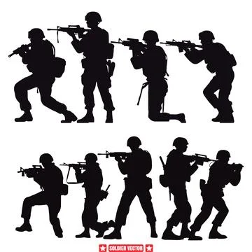 Valor in Action  Bold Soldier Vector Silhouettes for Courageous Military Ar.. Stock Illustration