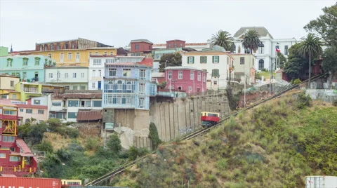 Valparaiso Chile Cable Car Going Up Hillside Video stock 61140126